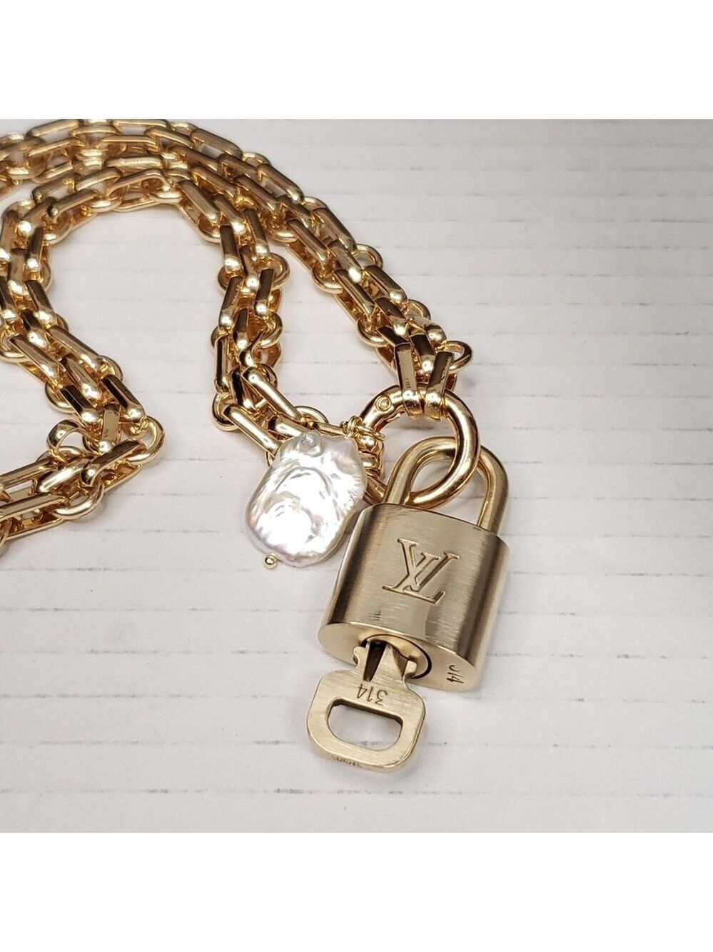 Authentic Louis Vuitton Lock & Key w/ Unbranded Stainless Steel Chain Necklace - Picture 9 of 16